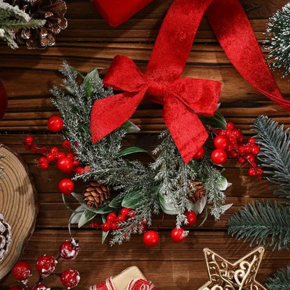 🎅Early Christmas Sale-🎄6-Pack Christmas Mini Window Wreaths with Ribbon Bows & Red Berries