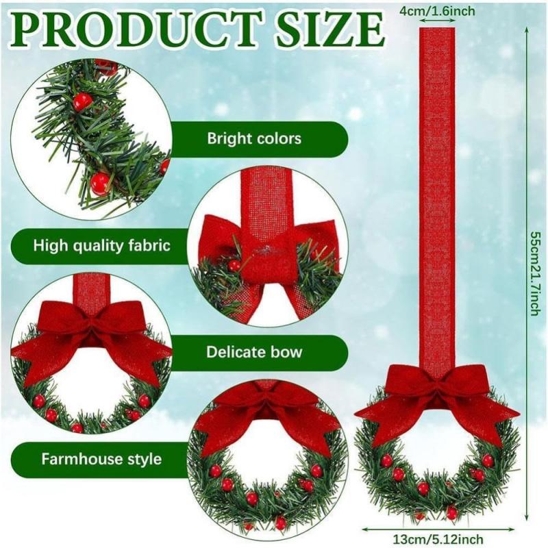 🎅Early Christmas Sale-🎄6-Pack Christmas Mini Window Wreaths with Ribbon Bows & Red Berries