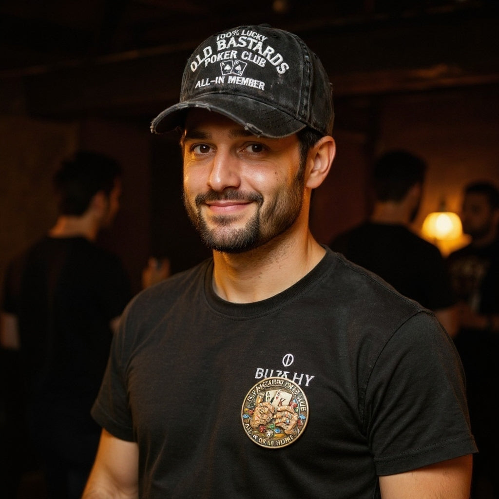 Old Bastards Poker Club™ Vintage Hat & Lucky Challenge Coin – All-In Member Gift Set