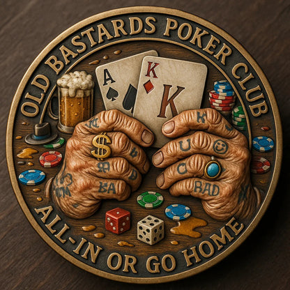 Old Bastards Poker Club™ Vintage Hat & Lucky Challenge Coin – All-In Member Gift Set